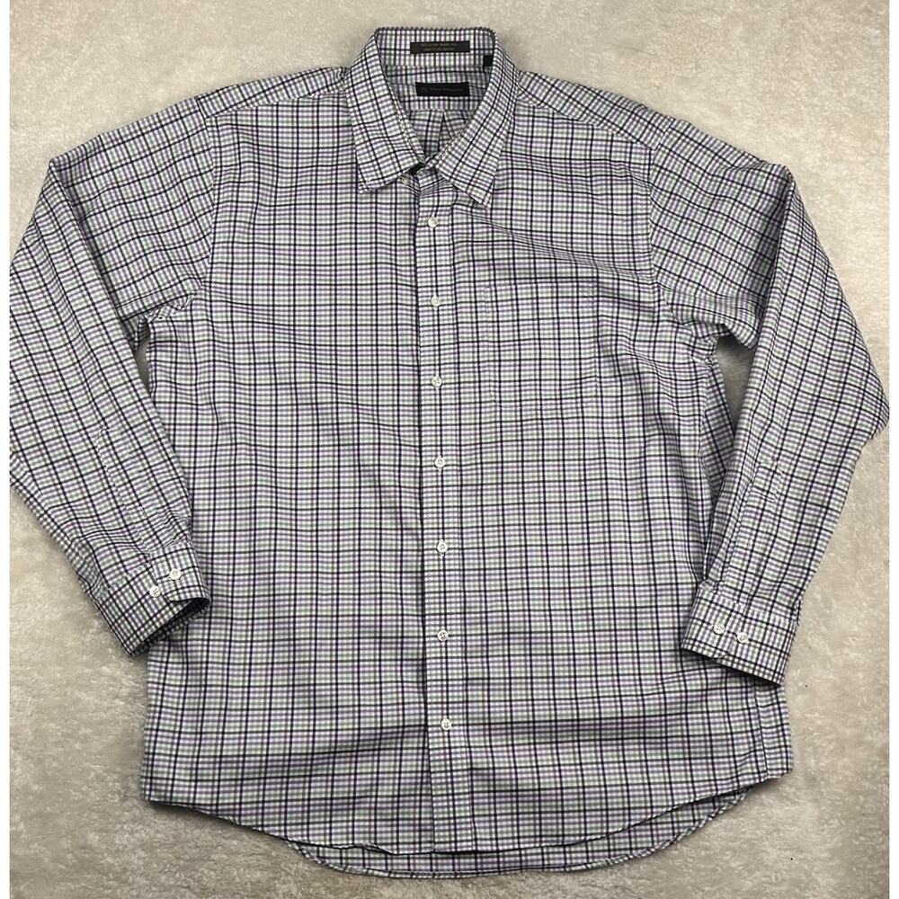 Allen Edmonds Shirt Mens 2XL Multicolor Plaid Wrinkle Free Cotton Button Down
